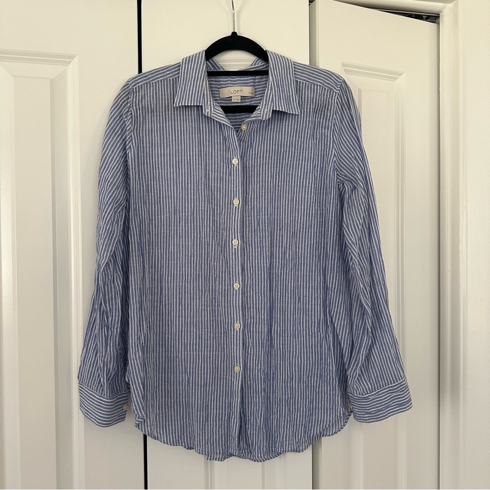 EUC LOFT Striped Button Down Shirt - Blue and White